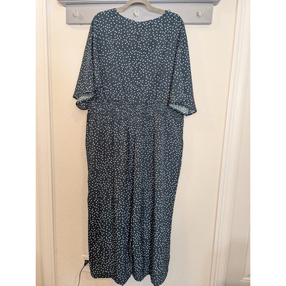 BLOOMCHIC Womens Plus Size 26 Jumpsuit Green White Polka Dots Pockets - Picture 5 of 7